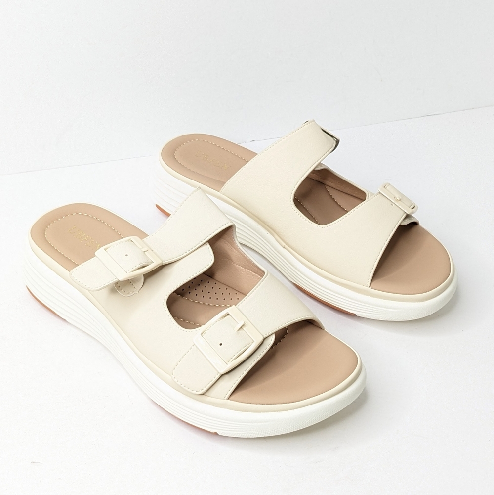 Ubfen Platform Buckle Sandals, Cream, Women's 11 (EU 42)